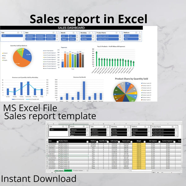 Sales Dashboard Excel Template: E-commerce Tracker