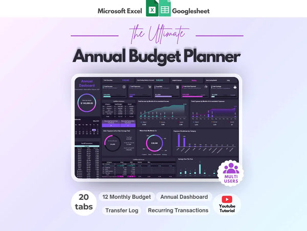 Ultimate Budget Planner | Excel & Google Sheets (20-Tab Template)