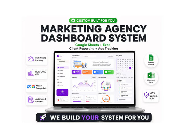 Custom Spreadsheet Service | Marketing Dashboard Google Sheets | Agency Client Tracker | Ads KPI Reporting System Excel, Automation Template