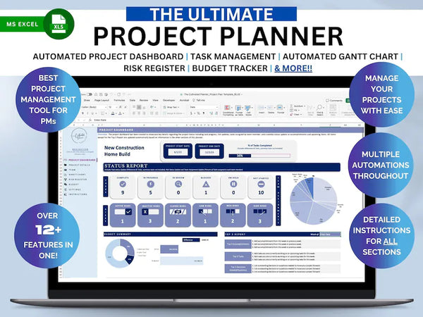 Project Plan Template, Project Schedule, Project Management, Project Planner, Risk Register, Gantt Chart, Budget Tracker, Excel Dashboard